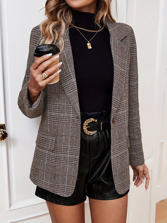 R&B | Eleganter Business Long Blazer mit Karomuster und aufgesetztem Revers Ideal für alle Jahreszeiten