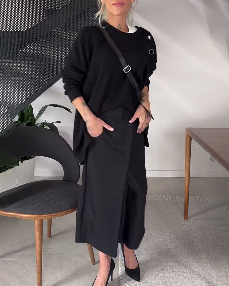 R&B | Sweatshirt mit Rundhalsausschnitt und Schlitz In Unifarbe