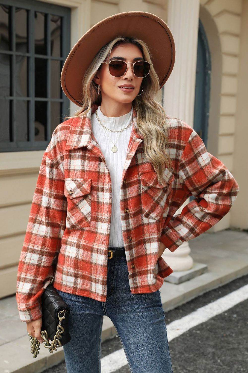 R&B | Eingeschnittener Karomuster-Kragen Jacke mit herabgesetztem Schulterdesign