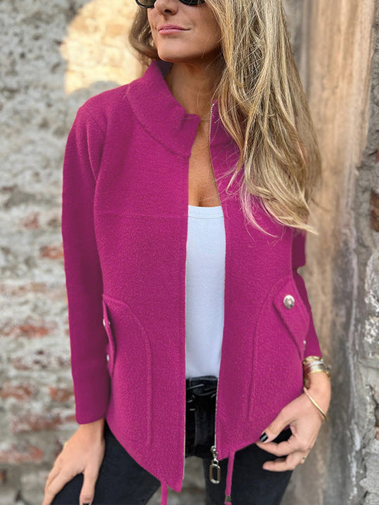R&B | Fleecejacke mit strukturiertem Stehkragen