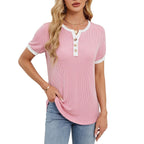 R&B | T-Shirt mit V-Ausschnitt in Uni-Farbe