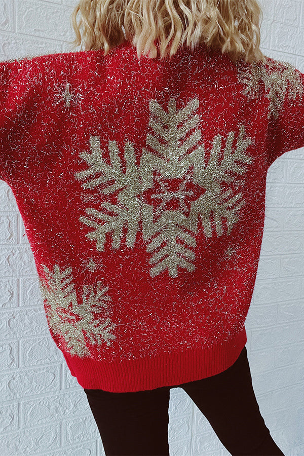 R&B | Weihnachtsmuster Gestrickter Rundhalsausschnitt Langarmpullover