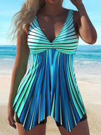 R&B | Gestreifter V-Ausschnitt Tankini mit Fließendem Design für Damen