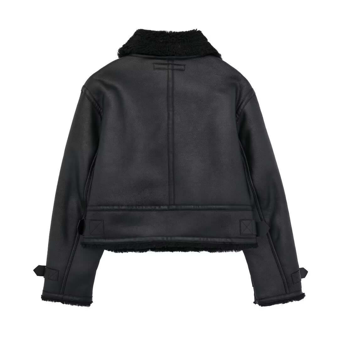 R&B | Damen Faux-Lederjacke mit Pelzkragen