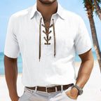 R&B | Leinen Revers Tether V-Ausschnitt Kurzarm-Shirt