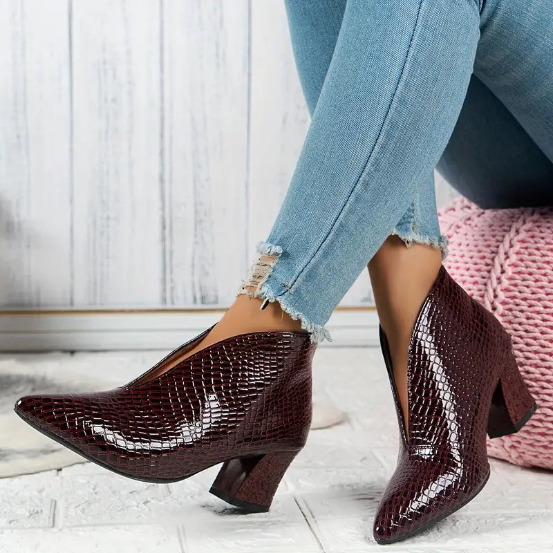 R&B | Glänzende Croco Print Stiefeletten