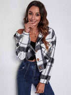 R&B | Karierter Knopf-Front-Jacke mit Taschen