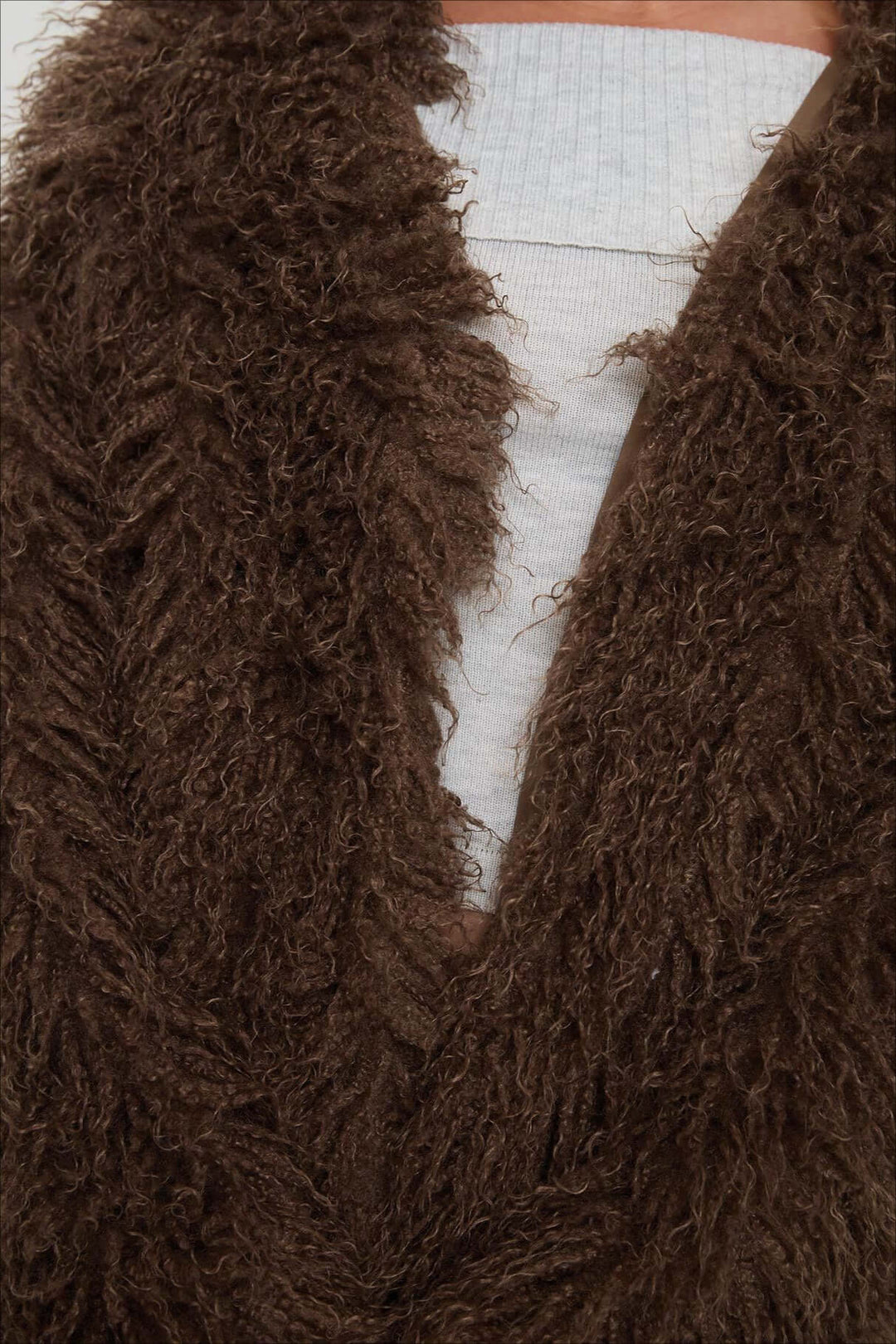 R&B | Fluffy Brown Faux Fur Übergroße Jacke