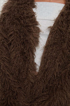 R&B | Fluffy Brown Faux Fur Übergroße Jacke