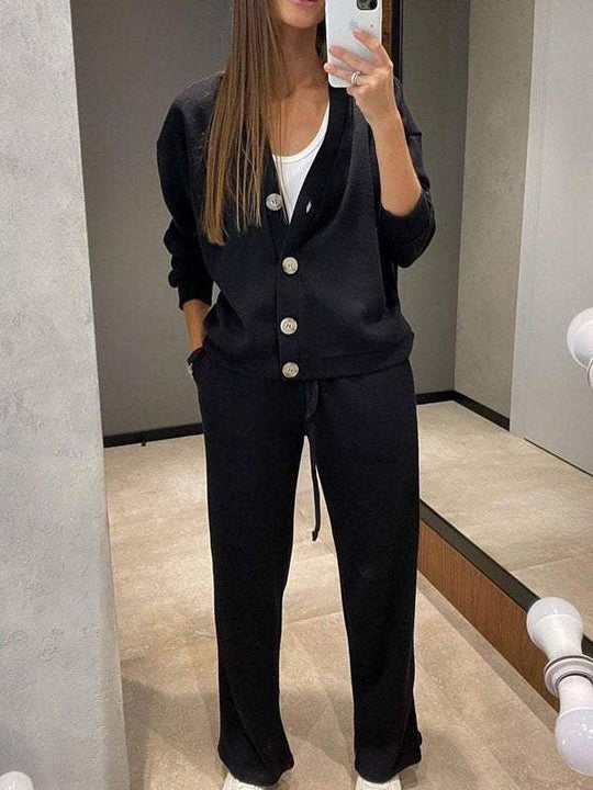 R&B | lässiges V-Ausschnitt Pullover- und Hose-Set