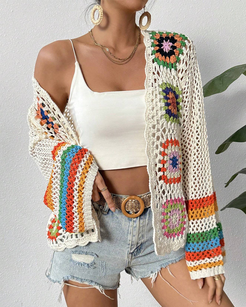 R&B | Bunter Cardigan mit Hohlen Ärmeln