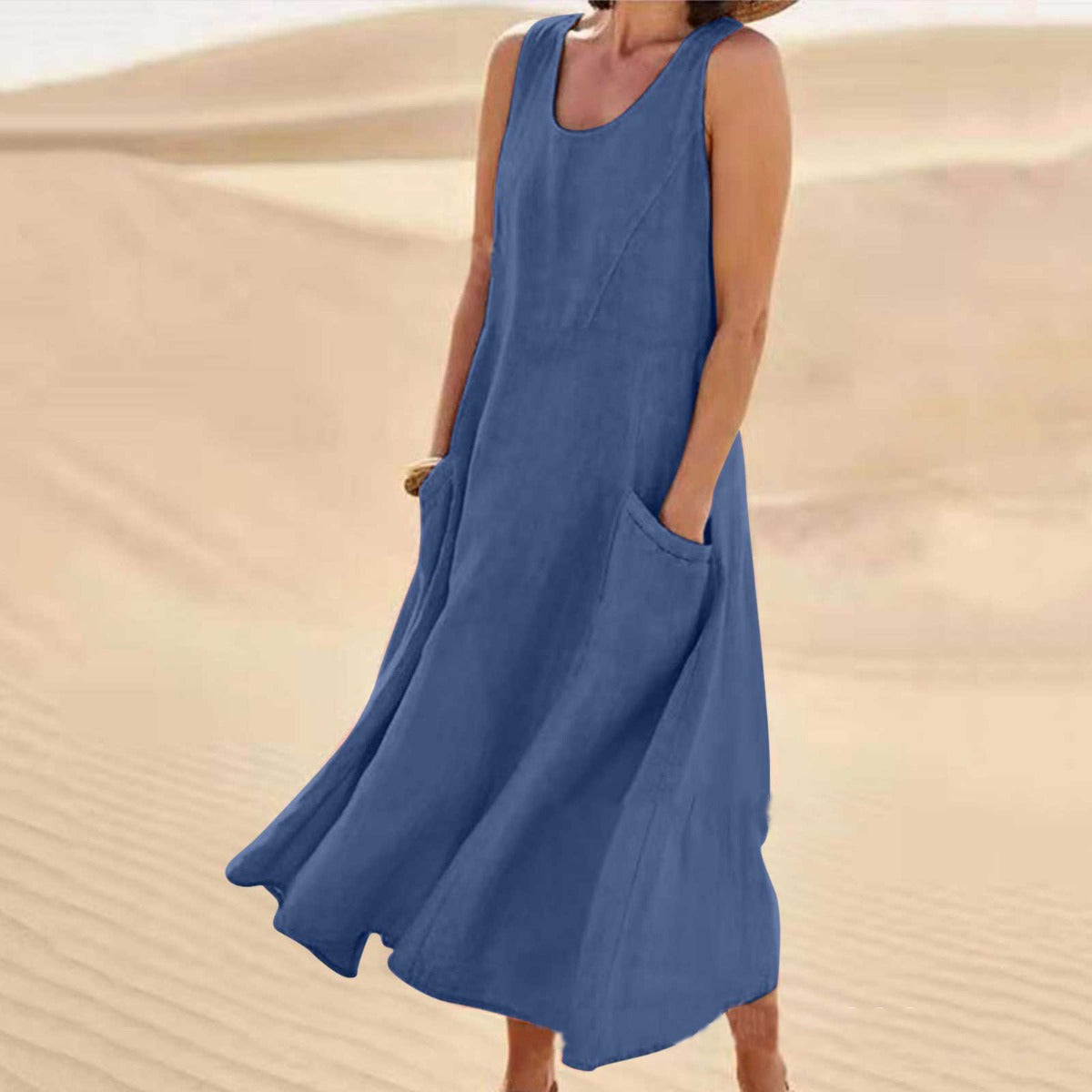 R&B | Ärmelloses Kleid aus Baumwolle mit Rundhalsausschnitt und Tasche
