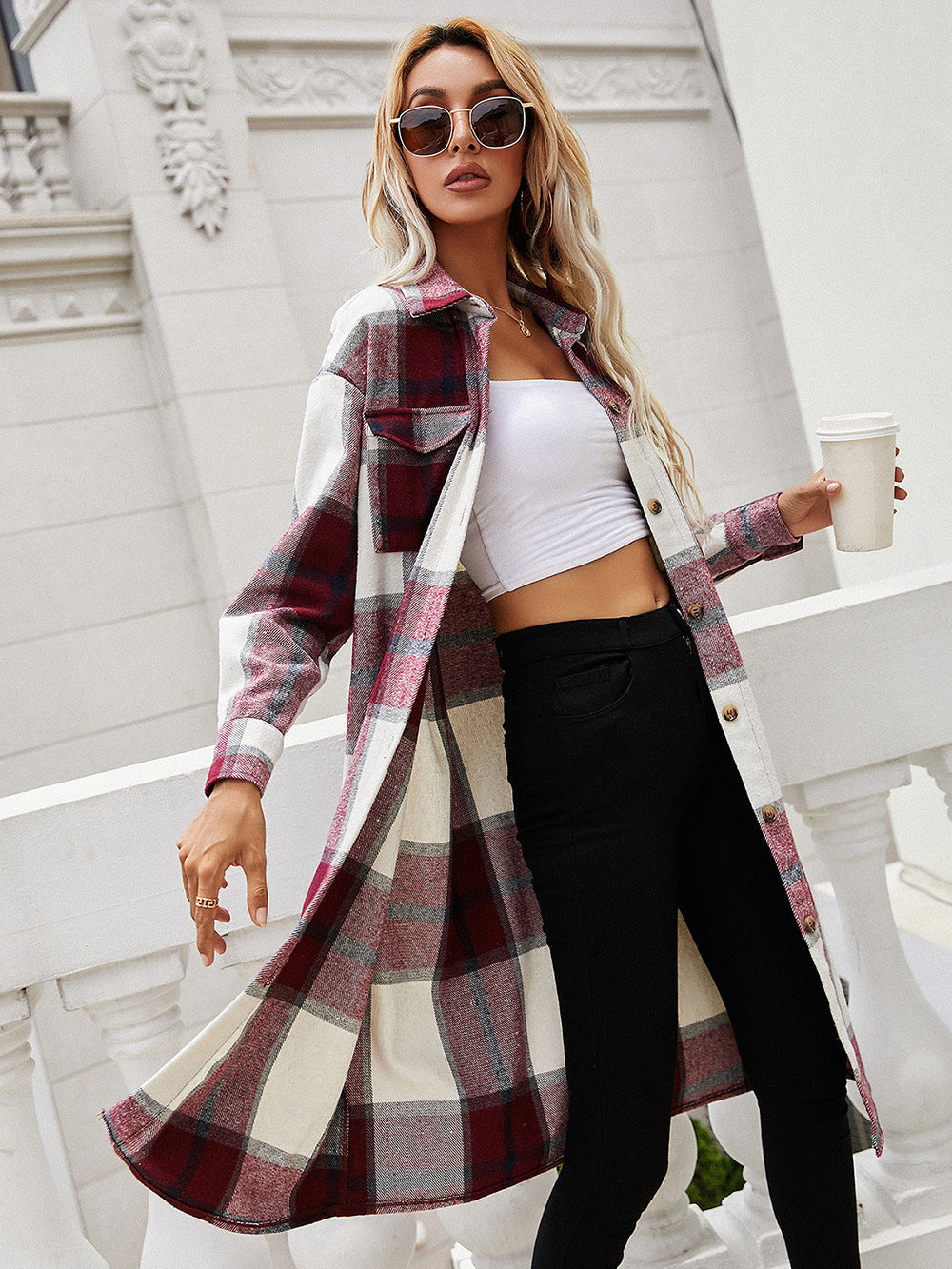 R&B | Karierte Longline Hemdjacke
