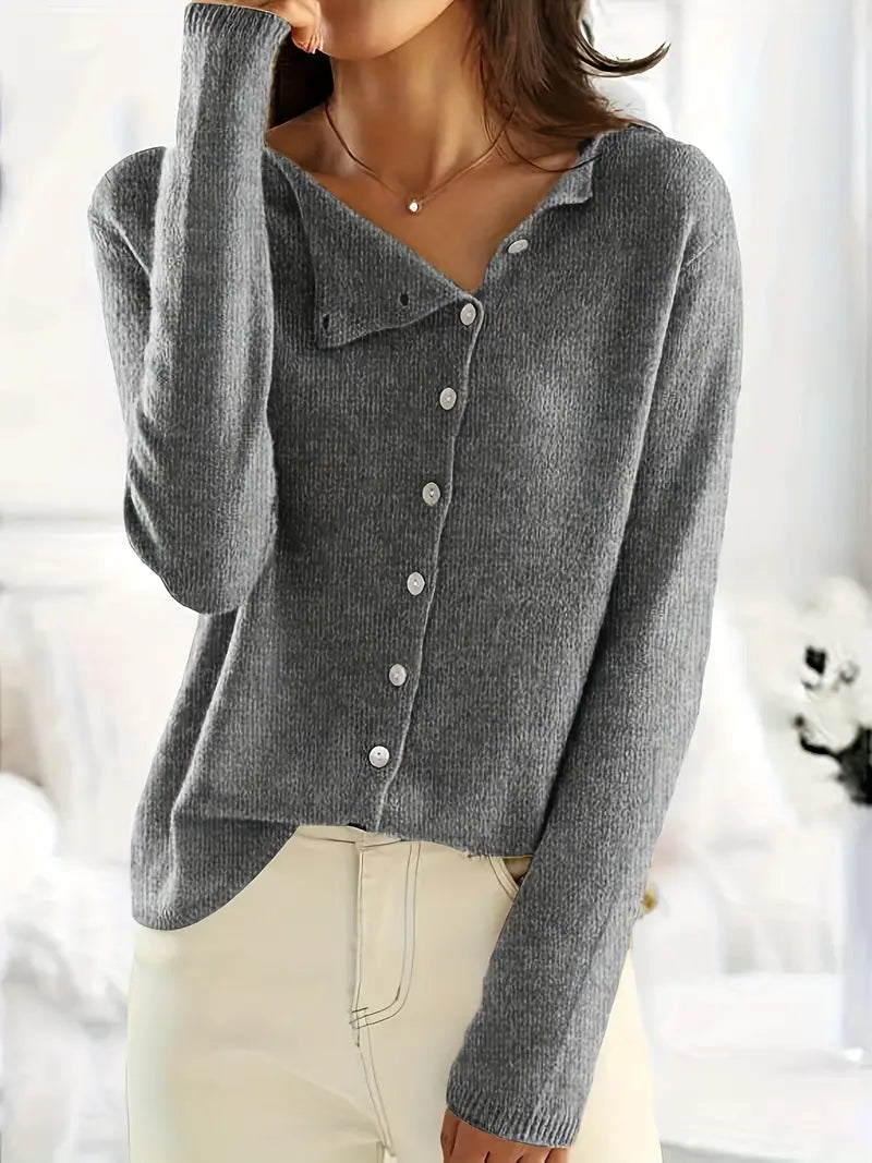 R&B | Strickjacke Gestrickter V-Ausschnitt Knopfverschluss Langärmlig Lässige Schichtung