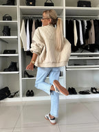 R&B | Gequiltete Jacke Farbblock Warmer Pufferjacke Reverskragen und Taschen Ideal für Frühling/herbst