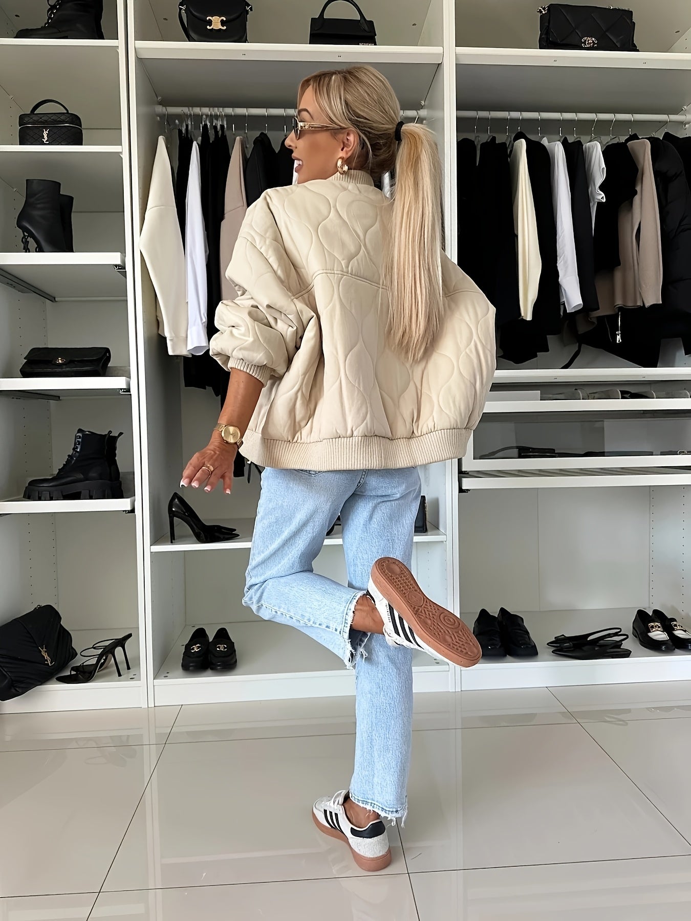 R&B | Gequiltete Jacke Farbblock Warmer Pufferjacke Reverskragen und Taschen Ideal für Frühling/herbst