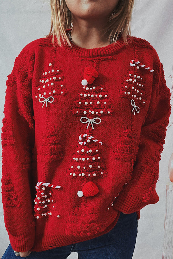 R&B | Weihnachtsmuster Gestrickter Rundhalsausschnitt Langarmpullover