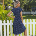 R&B | Elegantes Polka Dot Midi Kleid mit Kurzem Ärmel für Damen