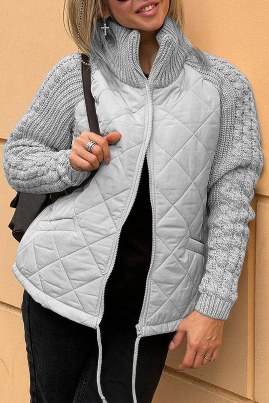 R&B | Lässige einfarbige gestrickte Patchwork-gefütterte Jacke