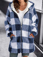 R&B | Weiche Damen Karierte Fleece Kapuzenjacke