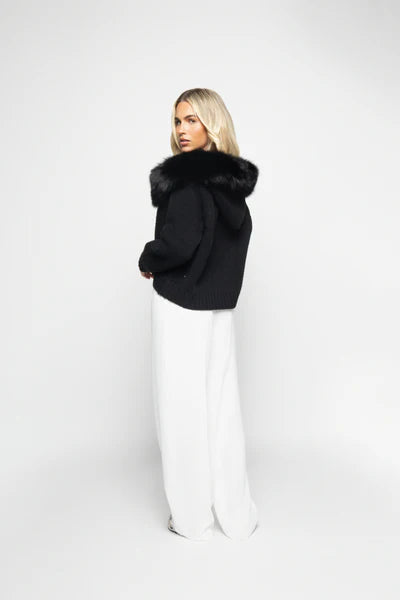 R&B | Strickjacke mit Kunstpelzkragen Reißverschlussverschluss Warm und Stilvoll