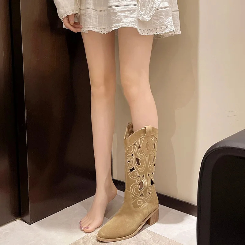R&B | Stylische Wildleder Western Cowboy Stiefel mit Ausschnitten