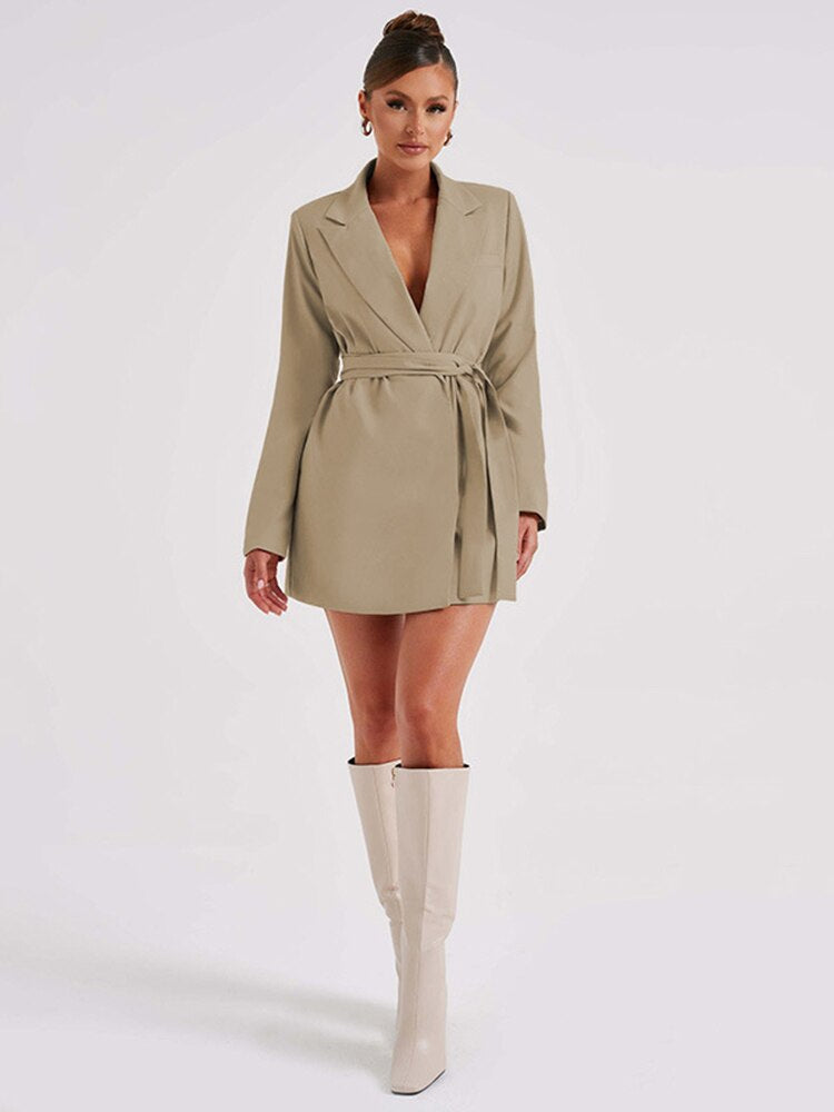 R&B | Blazer Kleid - Taillierte Passform - Mini Länge - V-Ausschnitt - Langarm Elegante Kleidung