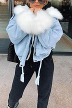 R&B | MODACHIC Jeansjacke mit Pelzbesatz
