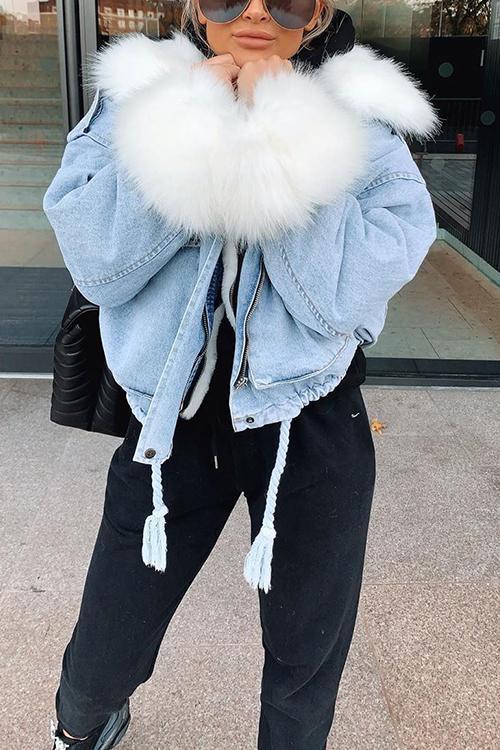R&B | MODACHIC Jeansjacke mit Pelzbesatz