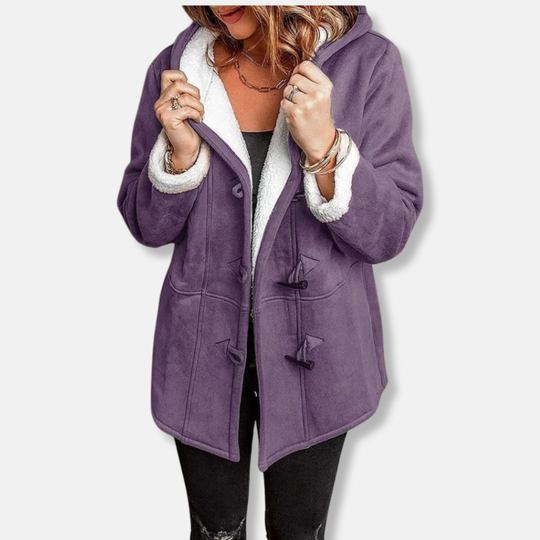 R&B | Jacke Fleece Kapuze Knopfverschluss Lässiger Schnitt Mittel-Lang