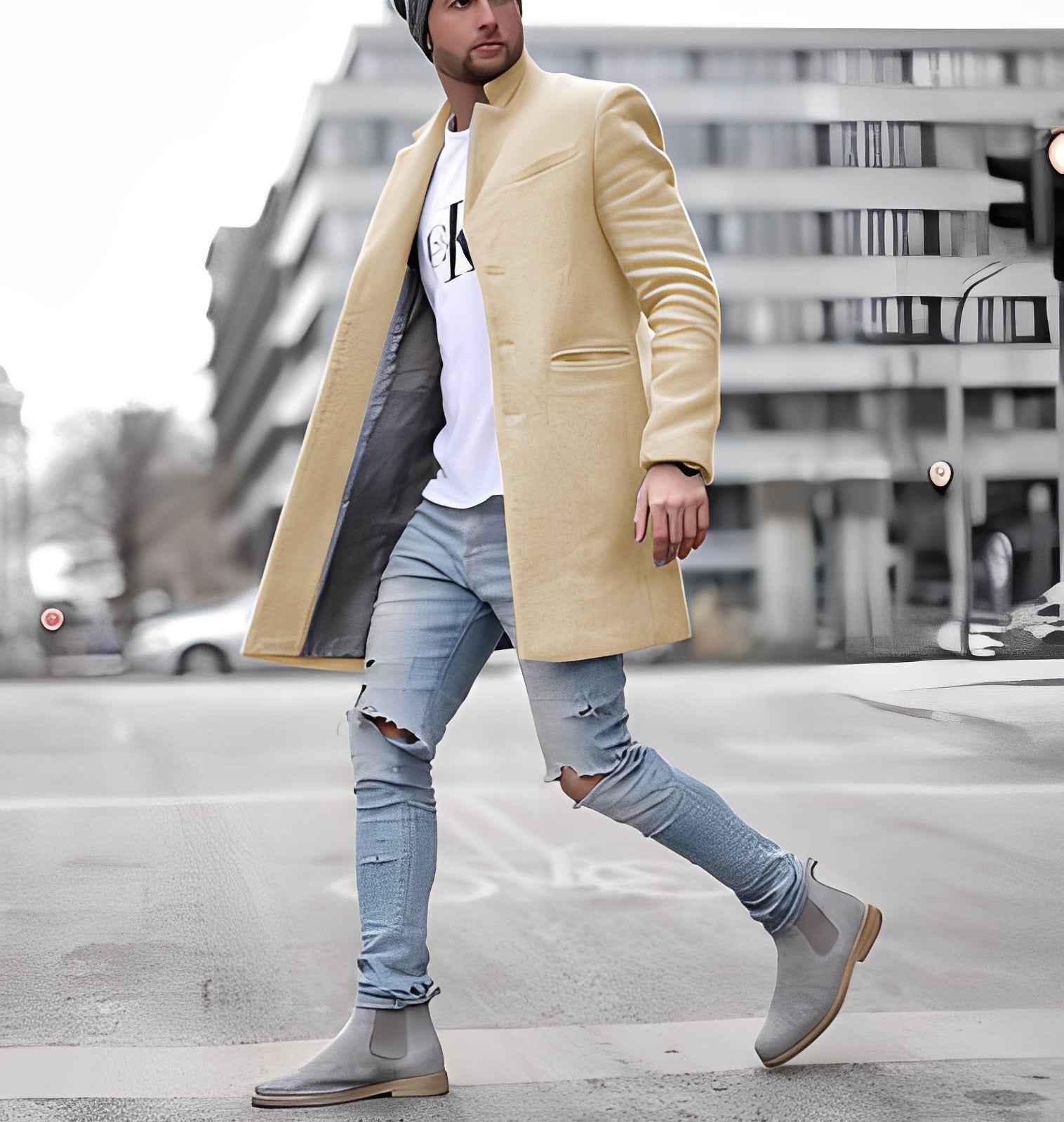 R&B | Lässiger langer Wollmantel für Herren