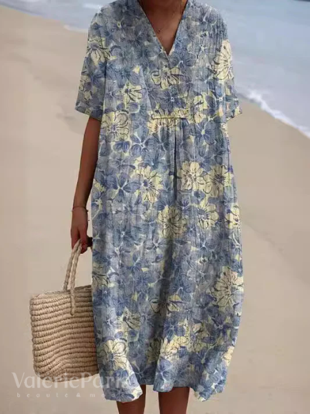 R&B | Lässiges Kleid mit Floralem Druck aus Atmungsaktivem Baumwollstoff