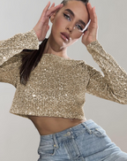 Damen | Pailletten-Crop-Top