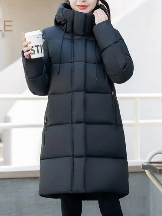 R&B | Stylische Khakifarbene Pufferjacke mit Kapuze und Reißverschluss