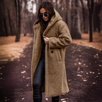 R&B | Langer Damen-Teddy-Mantel mit Kapuze