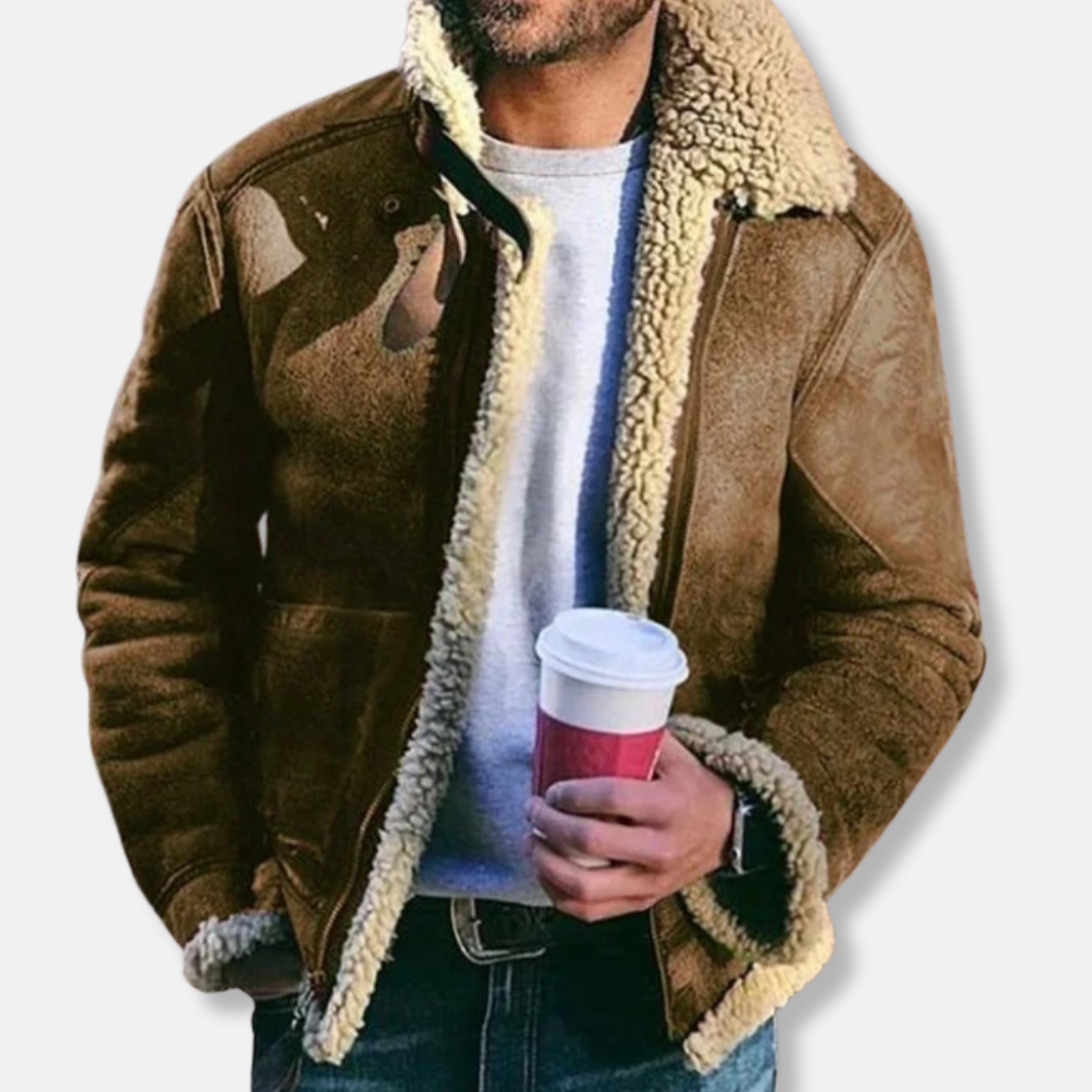 R&B | Wildleder Aviatorjacke mit Schaffell Gefütterte Kragenjacke