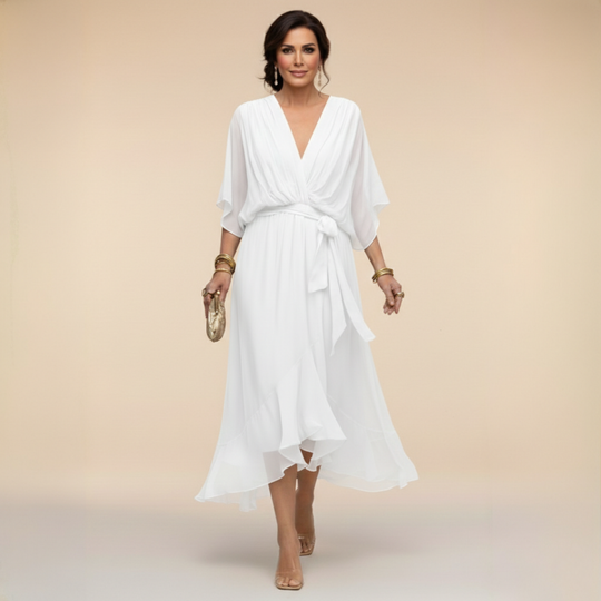 Damen Chiffonkleid V-Ausschnitt Elegant