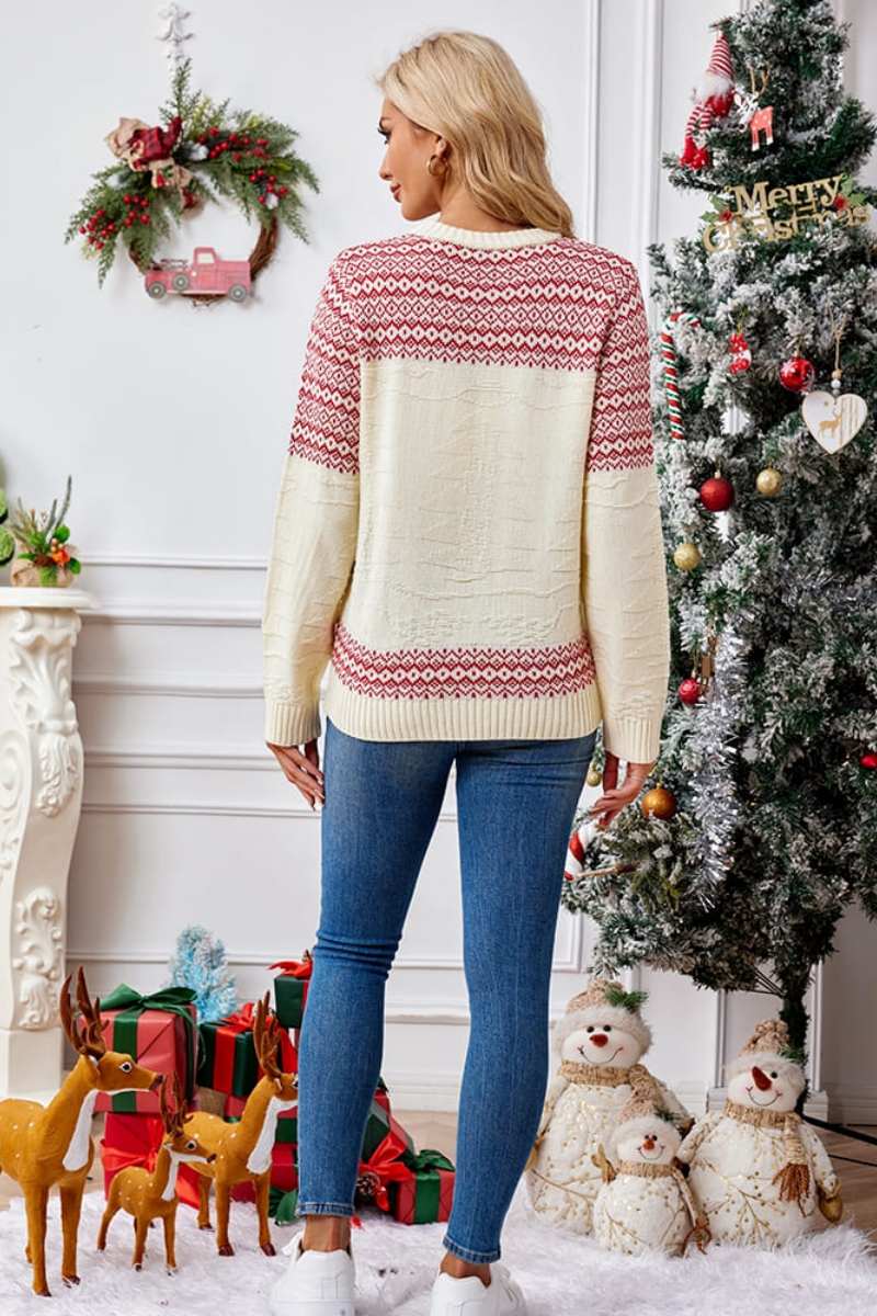 R&B | Weihnachtlicher Rundhals bestickter Strickpullover