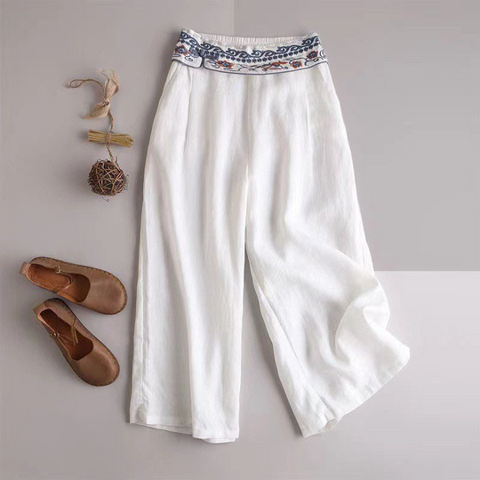 R&B | Stylische und Bequeme Sommer Leinen Hose mit Stickerei
