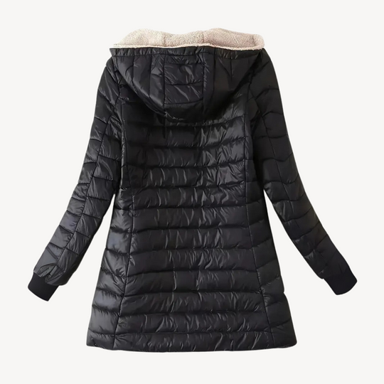 R&B | Damen Kapuzen-Puffermantel mit Sherpa-Futter