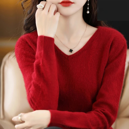 R&B | Pullover Damen V-ausschnitt Leichter und Weicher Strickpullover