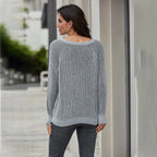 R&B | Strickpullover Lockere Passform V-Ausschnitt Rippstruktur Lange Ärmel