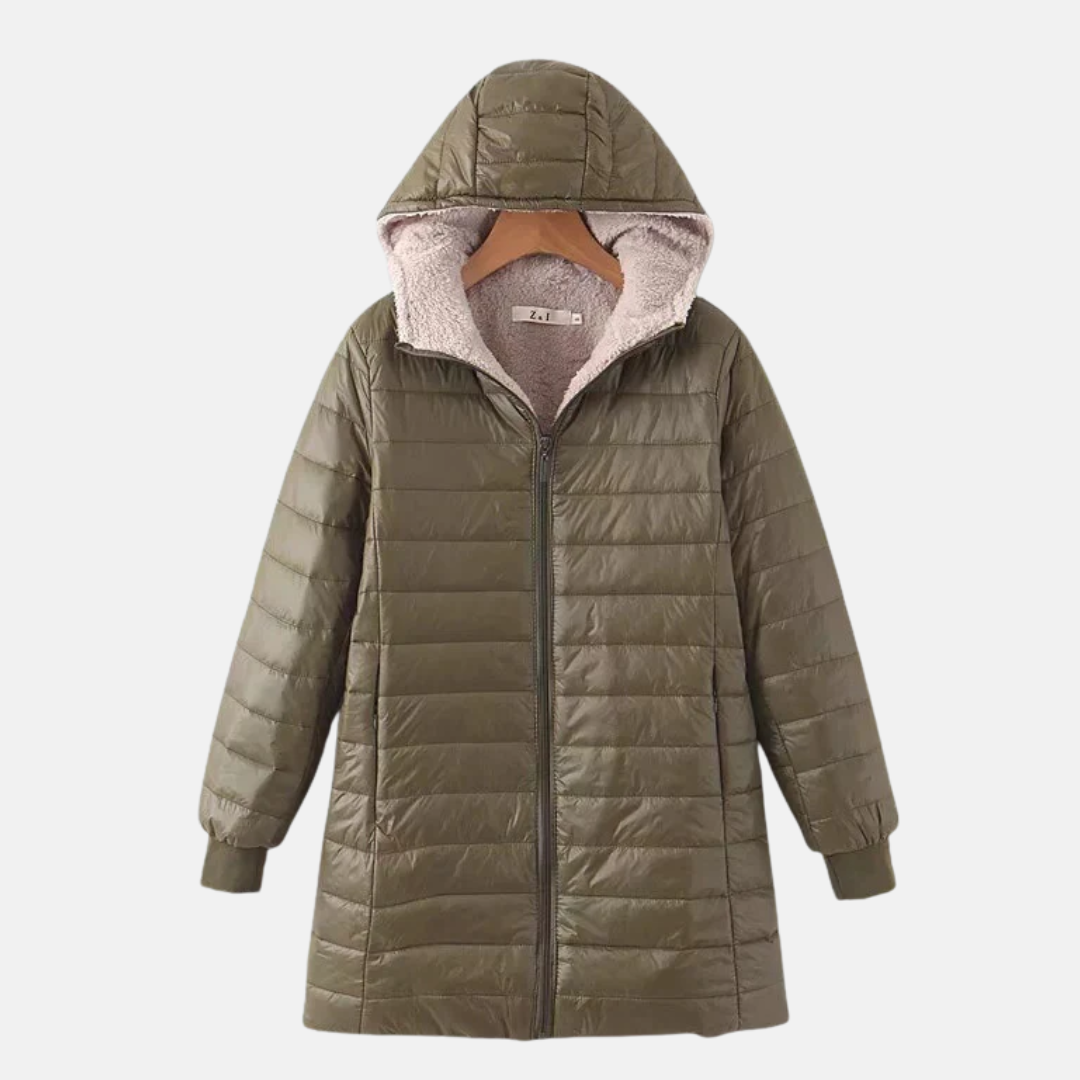 R&B | Steppjacke - Mittellang - Lockere Passform - Fleece-Futter - Kapuze