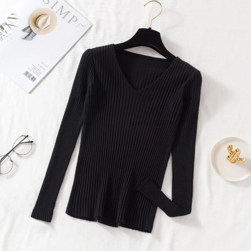 R&B | Pullover - Slim-Fit Rippstrick V-Ausschnitt Pullover