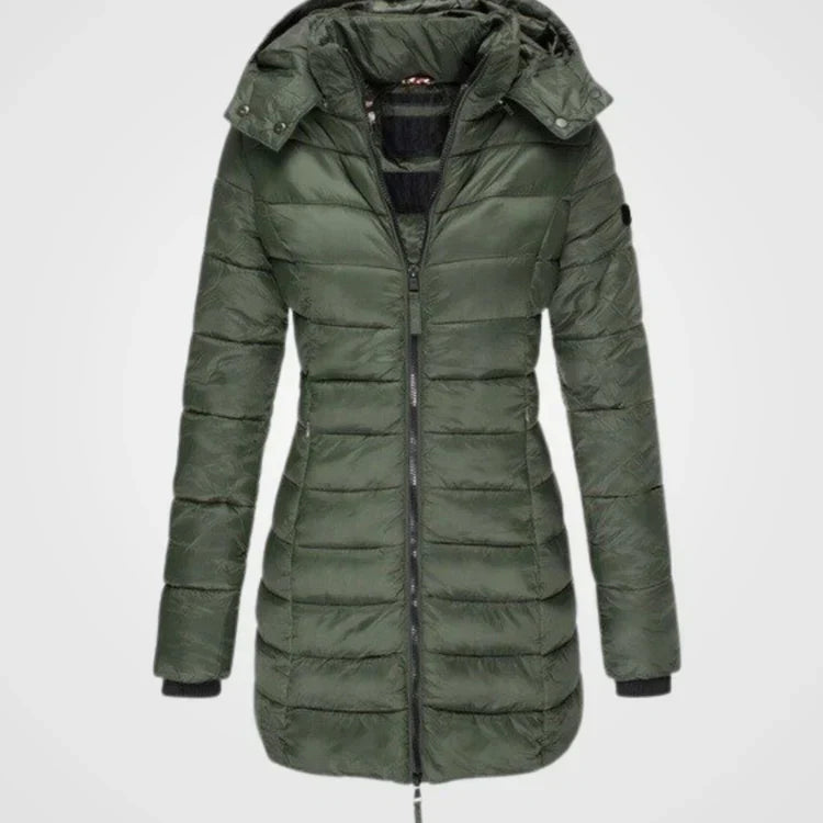 R&B | Lange gesteppte Kapuzenjacke für Damen ideal für den Winter