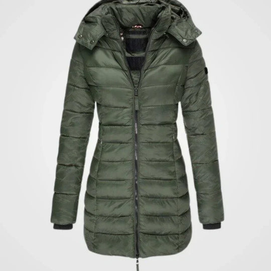 R&B | Lange gesteppte Kapuzenjacke für Damen ideal für den Winter