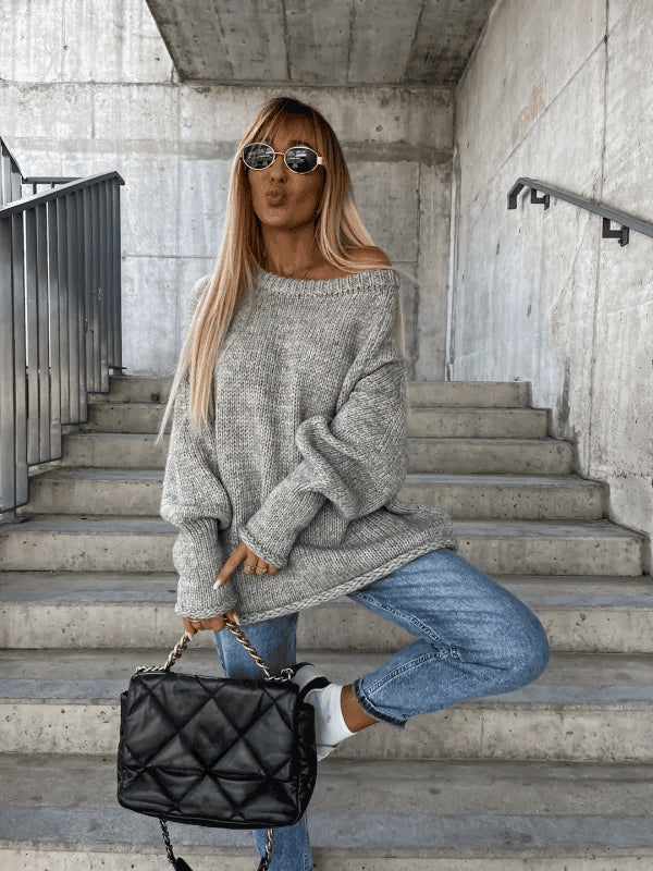 R&B | Locker Gestrickter Damenpullover mit Schulterfreies Design