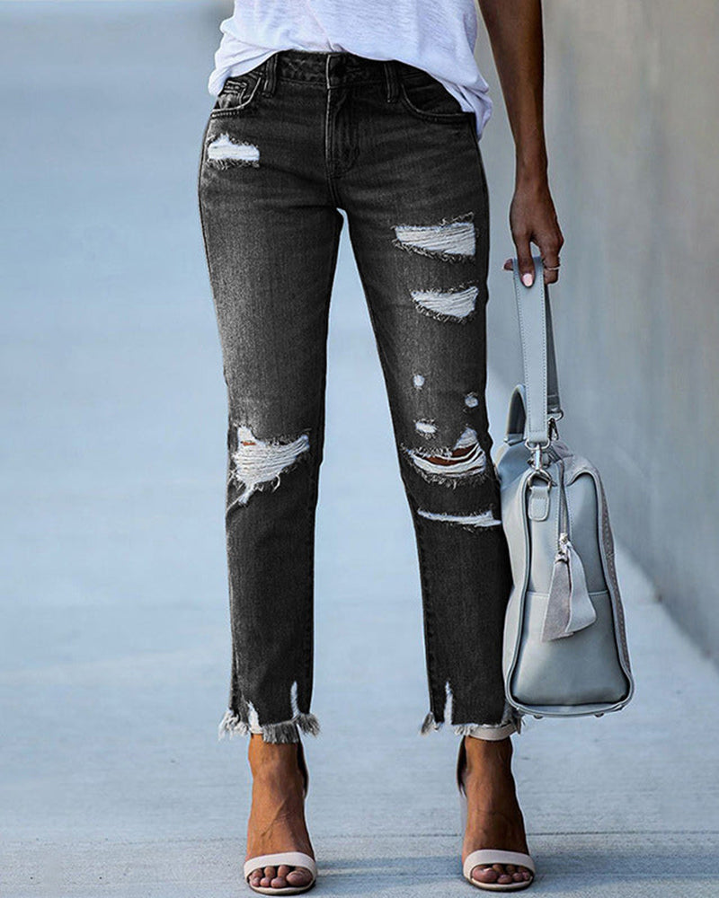R&B | Damen Schicke Zerfledderte Jeans Denim