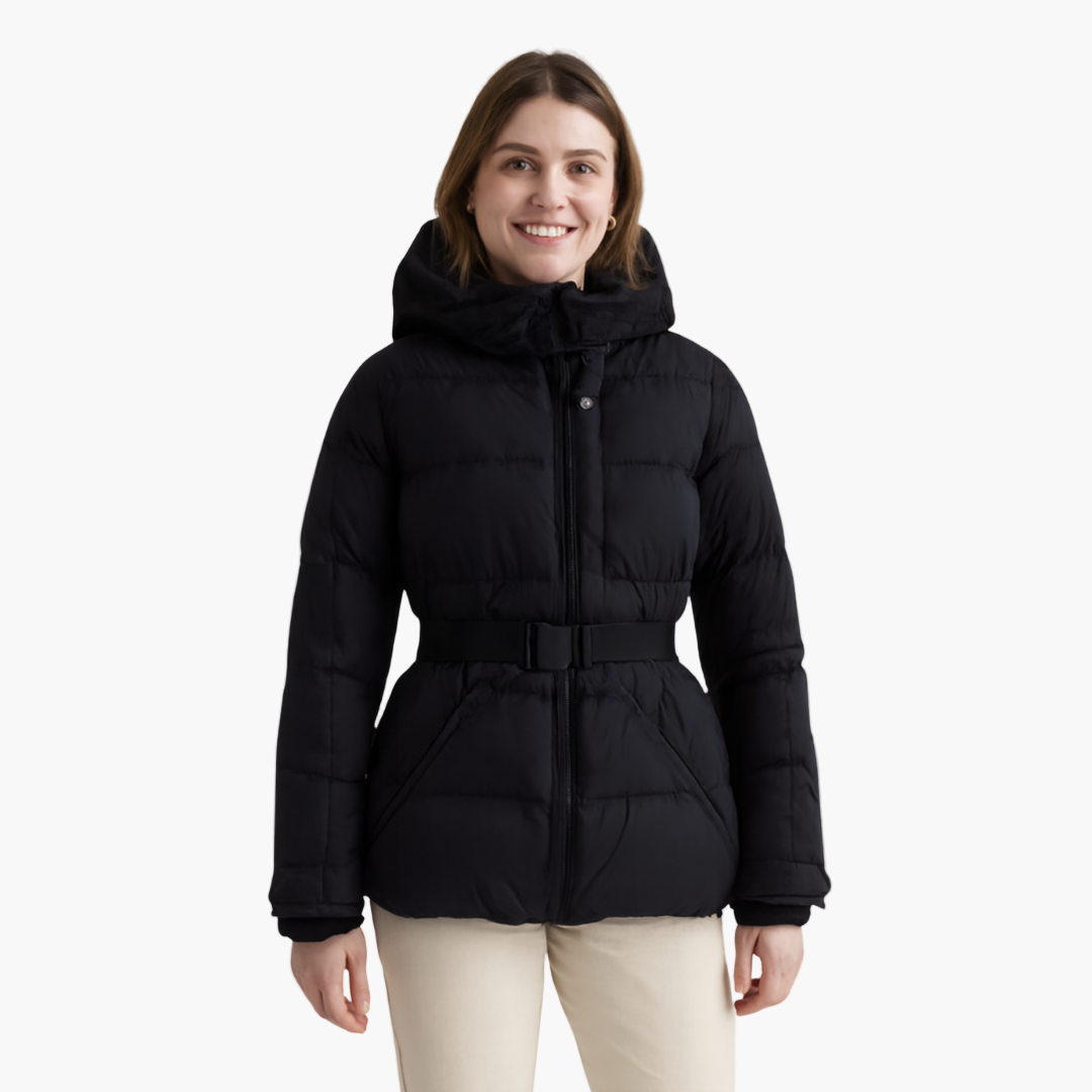 R&B | Steppjacke mit Gürtel und Kapuze - Elegante, Wasserabweisende Winterjacke für Alltag und Outdoor