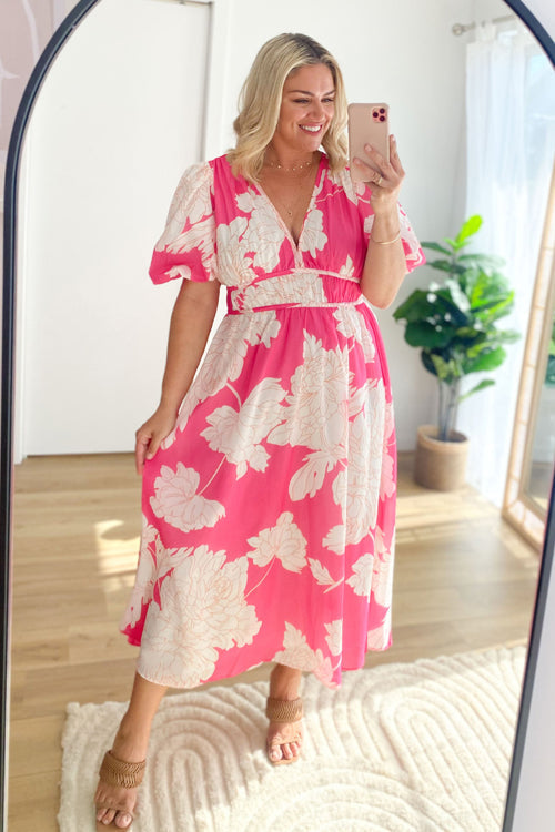 R&B | Real Love Print Puffärmel Maxi Kleid